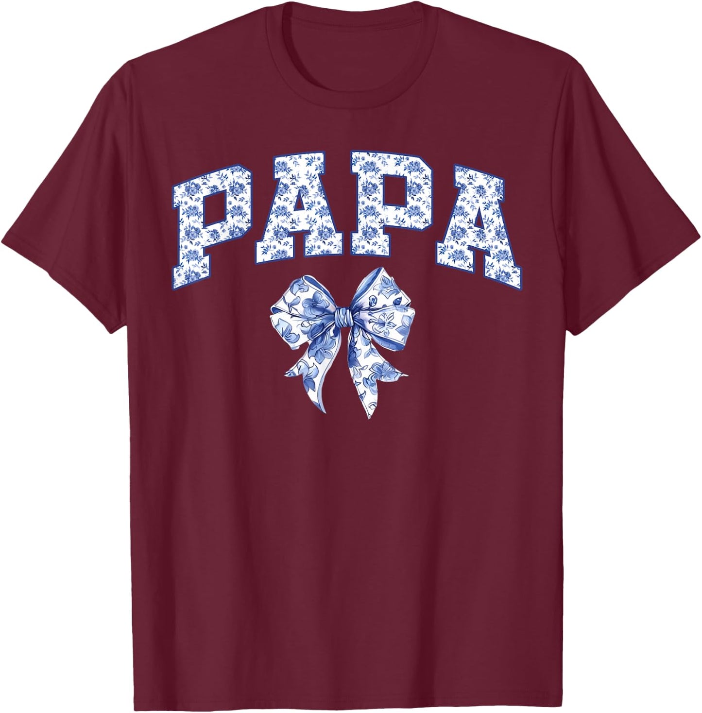 Papa Coquette Toile Blue Bow Floral Family Matching T-Shirt - T-Shirt | Maroon
