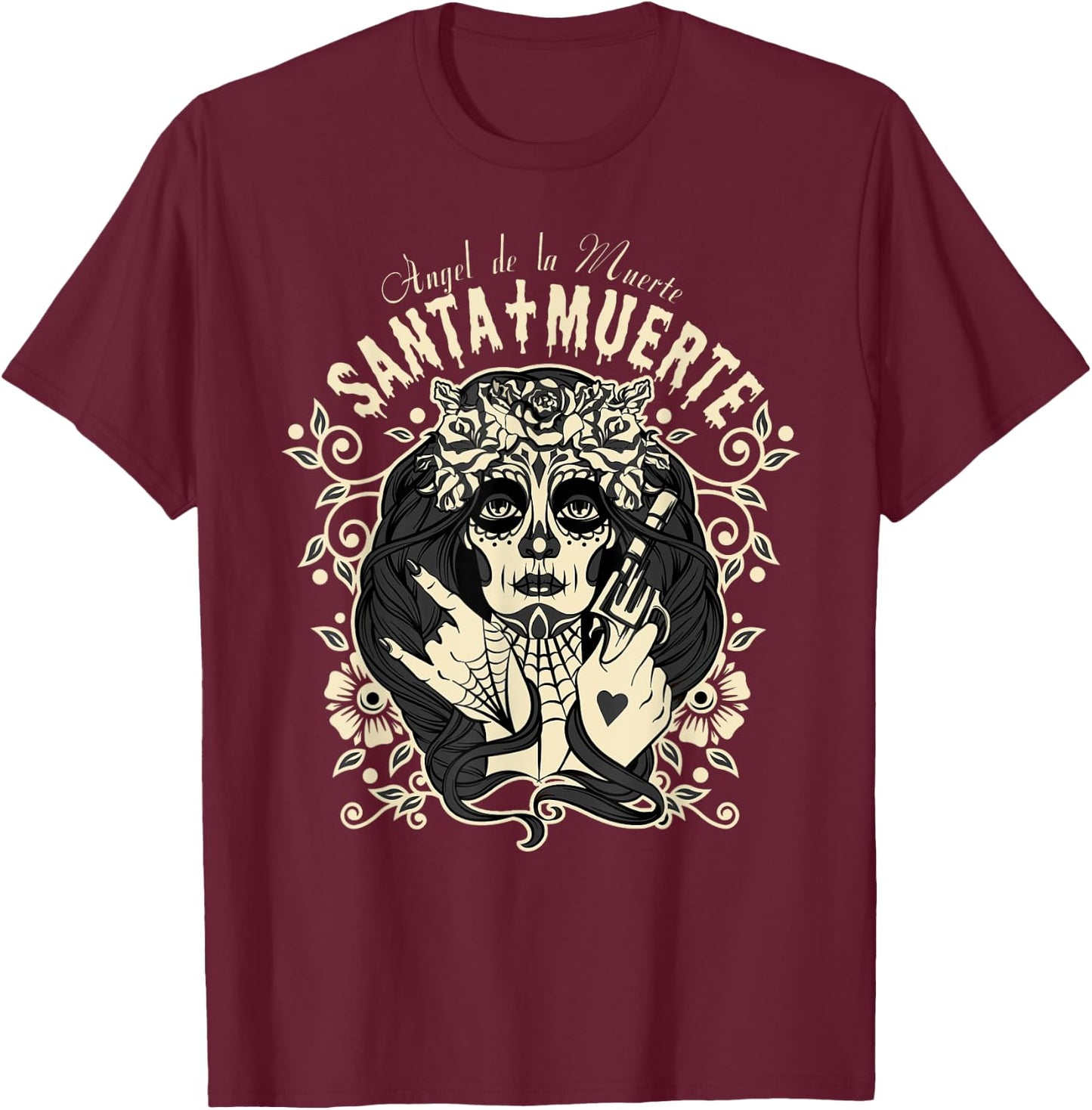 Angel Of Death, Ángel de la Muerte, Santa Muerte T-Shirt - T-Shirt | Maroon