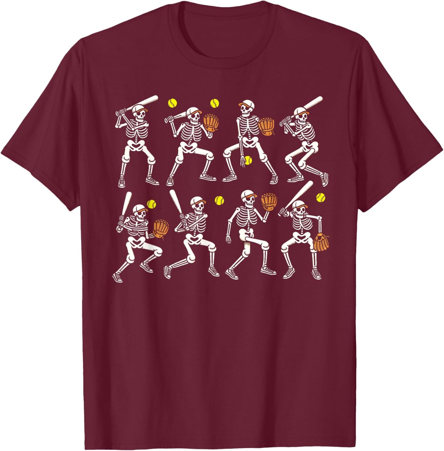 Funny Halloween Softball Skeletons Play Softball Boys Kids T-Shirt - T-Shirt | Maroon