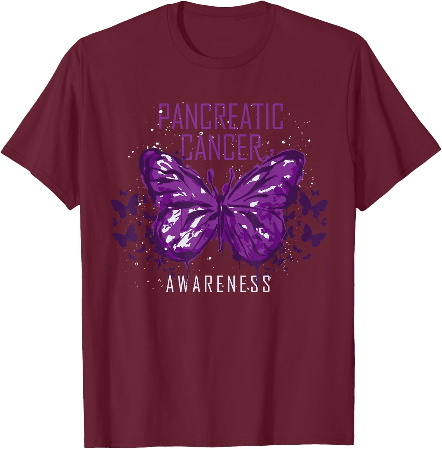 Insect Purple Ribbon Butterfly Pancreatic Cancer Awareness T-Shirt - T-Shirt | Maroon