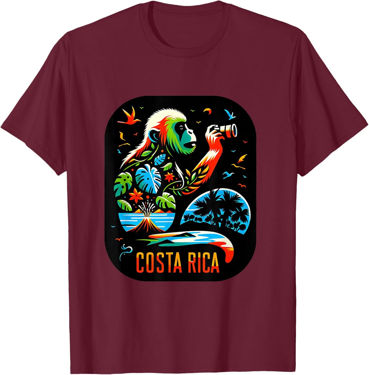 Costa Rica Monkey Nature Photography Jungle Travel Art T-Shirt - T-Shirt | Maroon