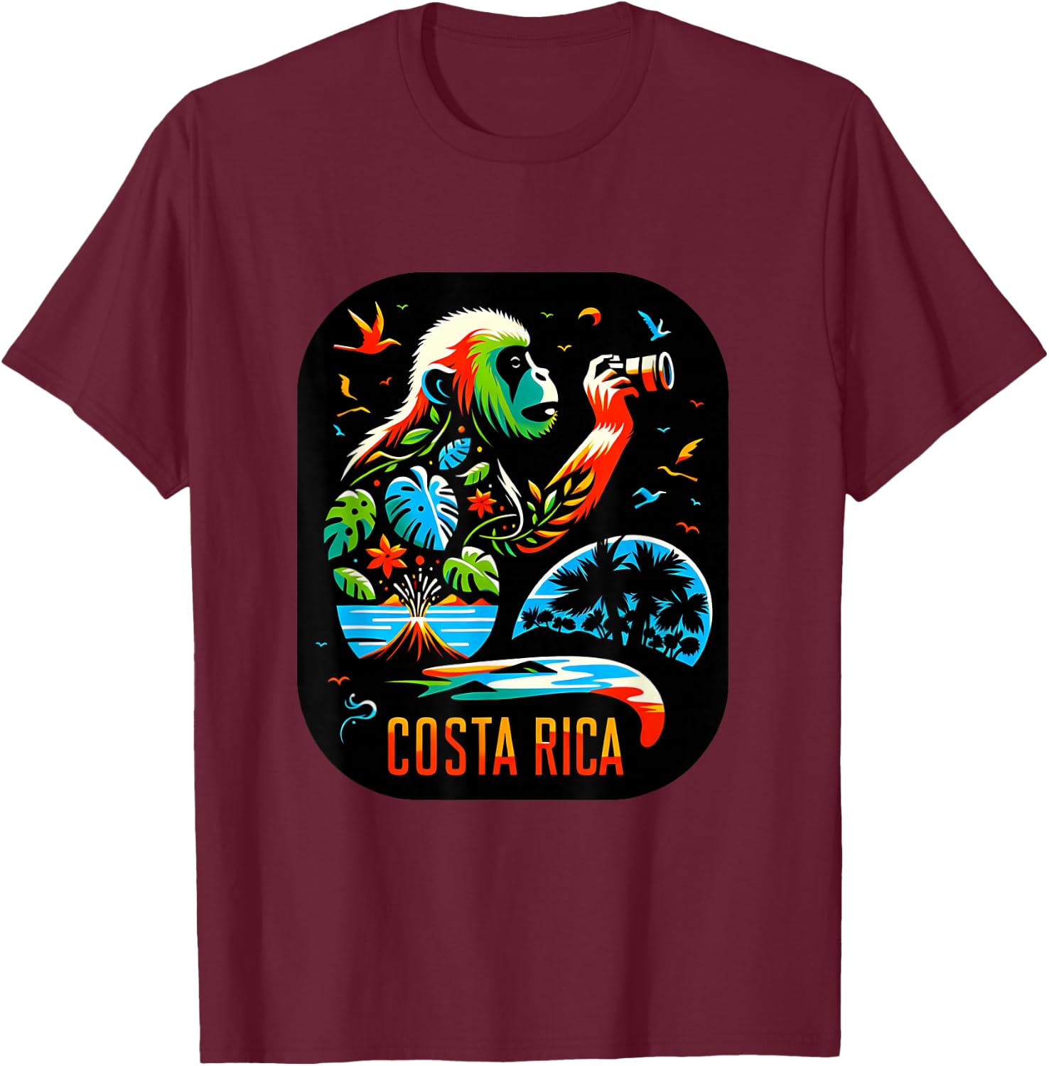 Costa Rica Monkey Nature Photography Jungle Travel Art T-Shirt - T-Shirt | Maroon