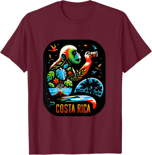 Costa Rica Monkey Nature Photography Jungle Travel Art T-Shirt - T-Shirt | Maroon