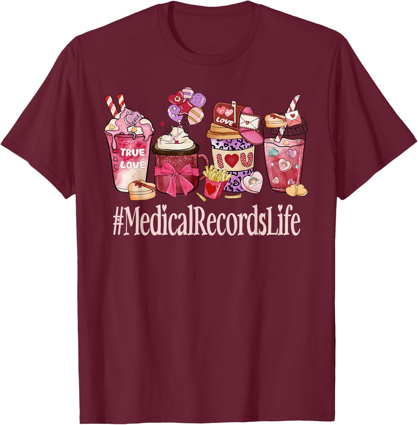 Medical Records Women Coffee Lovers Funny Valentine's Day T-Shirt - T-Shirt | Maroon
