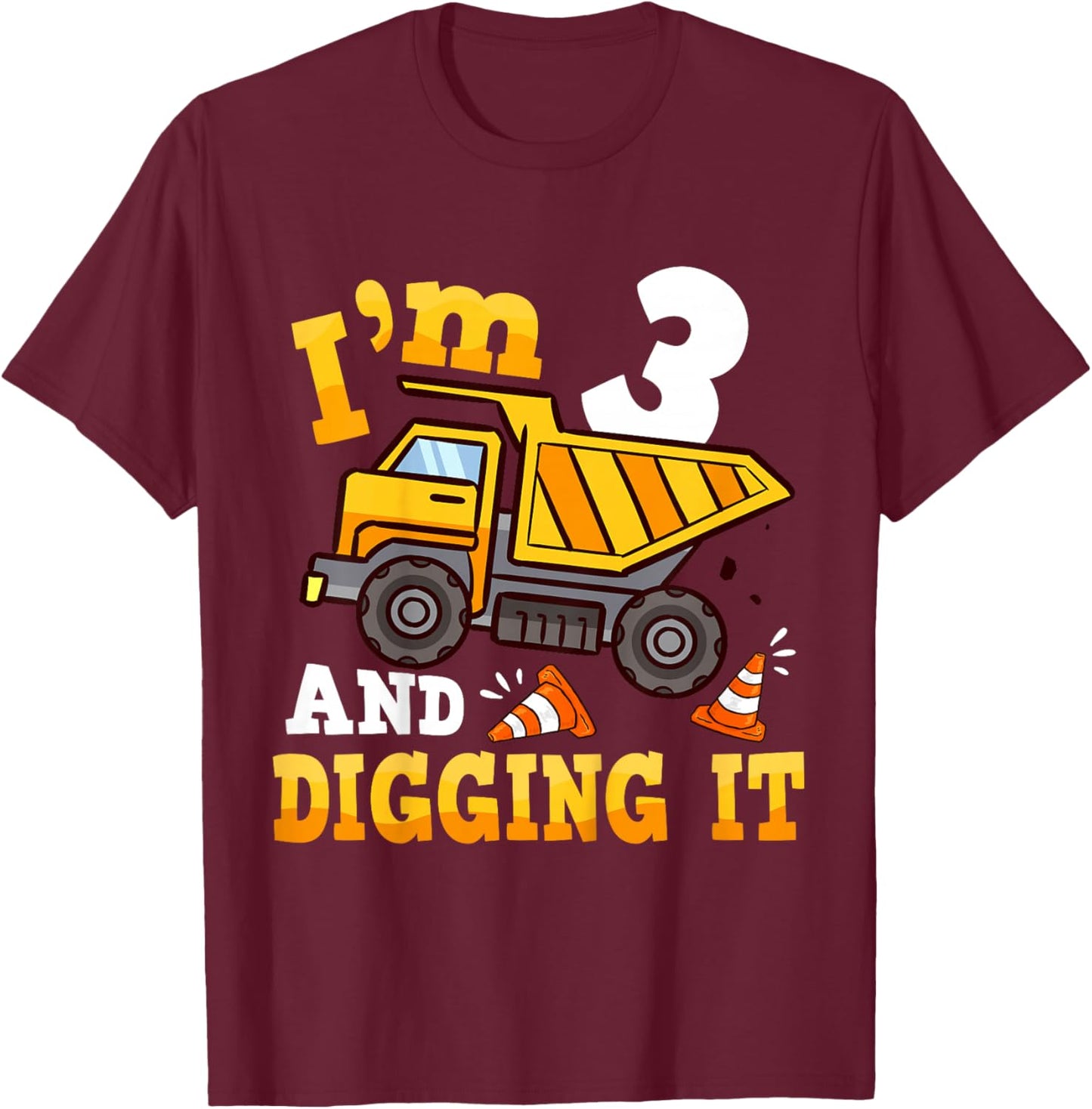 Kids 3 Year Old Boy Birthday Gifts 3rd Construction Birthday Boys T-Shirt - T-Shirt | Maroon