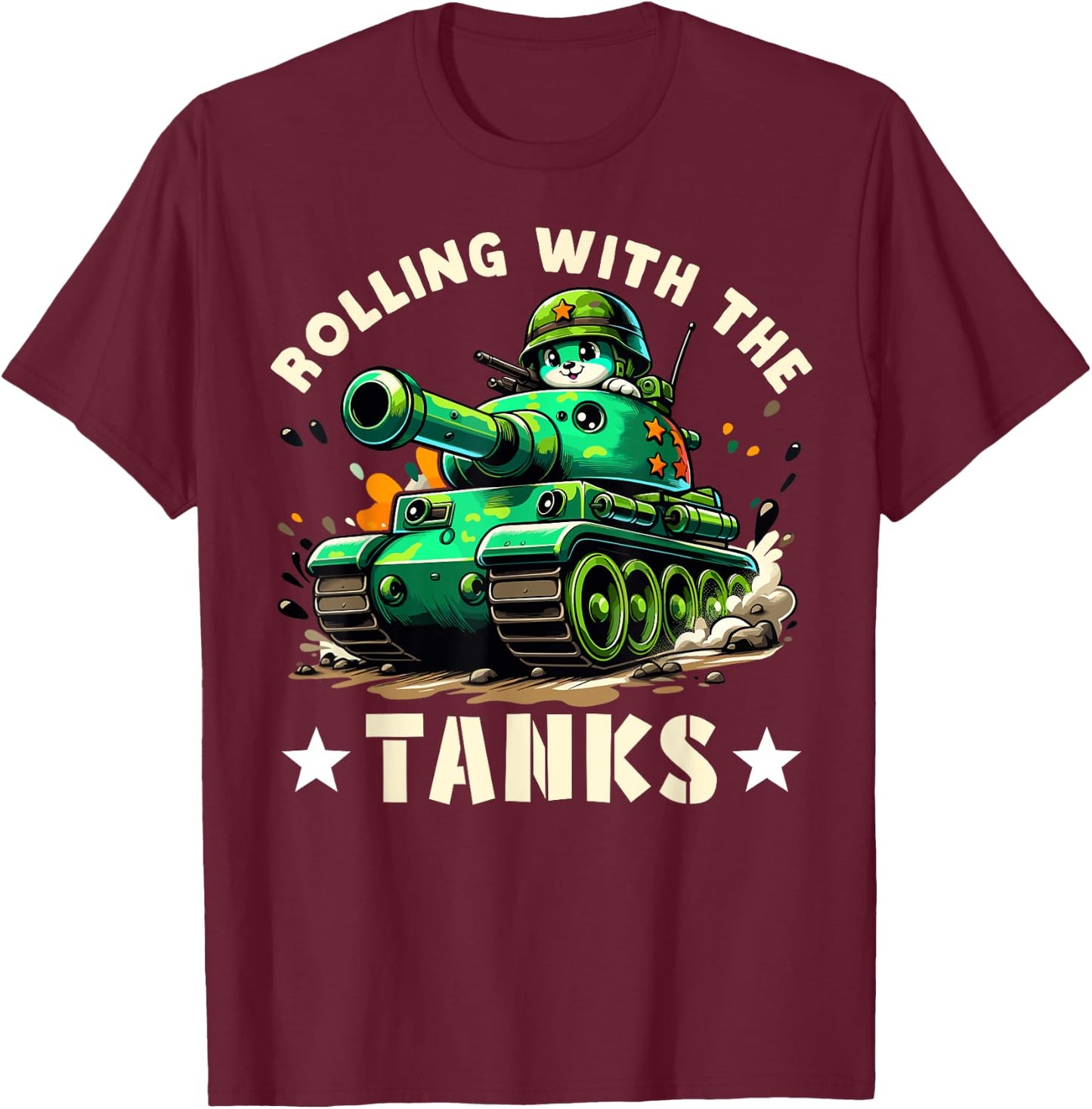 Rolling with the Tanks - Boys Army Tank military Adventure T-Shirt - T-Shirt | Maroon