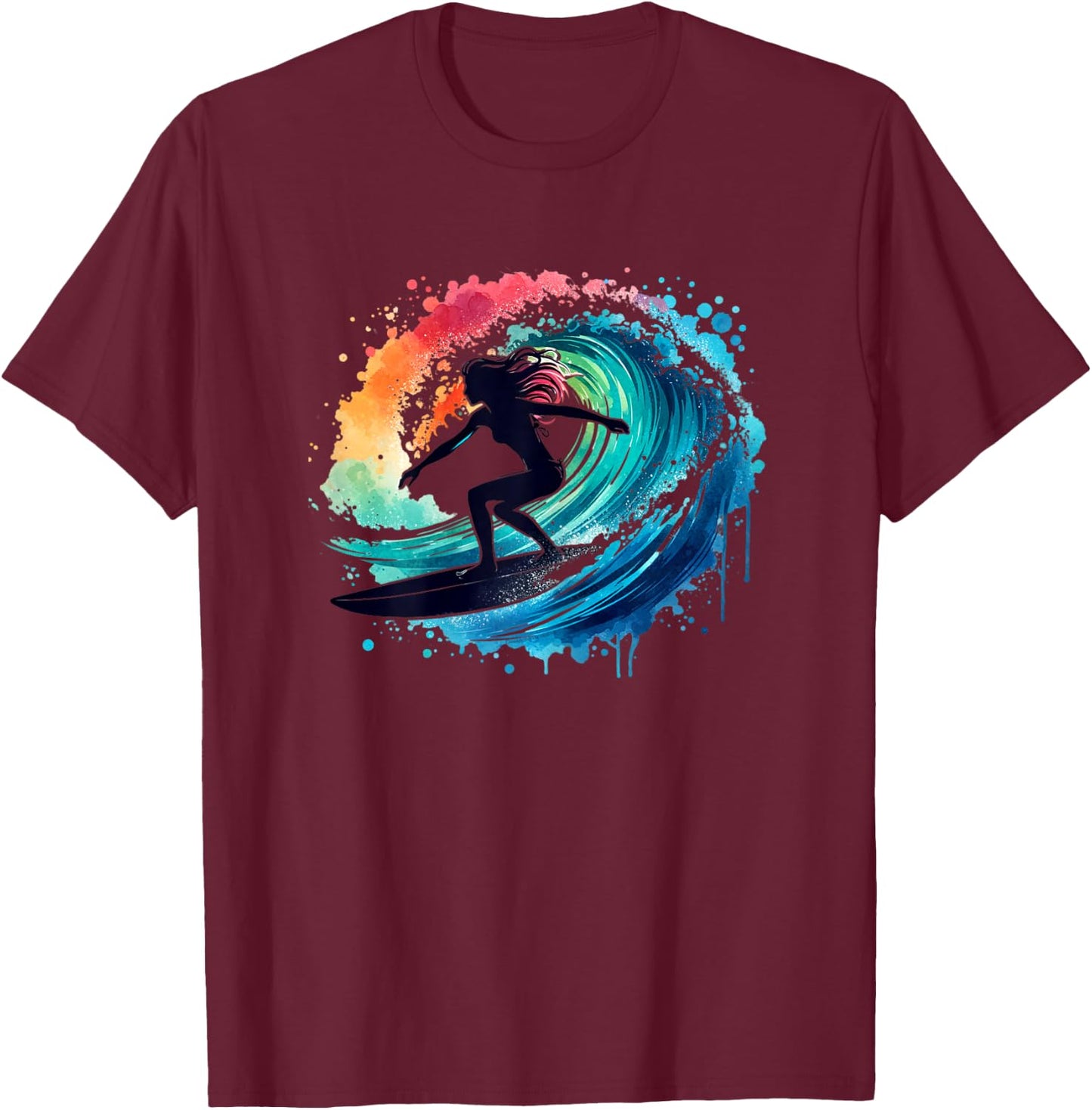 Surfing Surfboard Catch a Wave Girls Women Surfer Girl T-Shirt - T-Shirt | Maroon