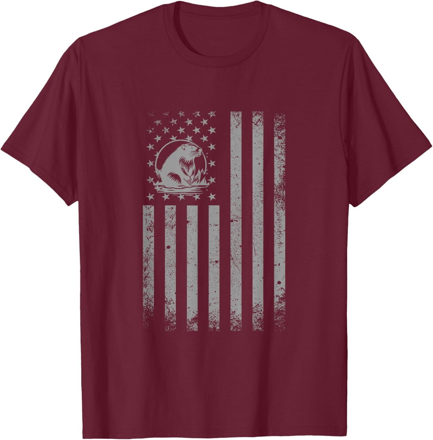 American Flag Beaver Shirt Men Women Animal Patriotic Beaver T-Shirt - T-Shirt | Maroon
