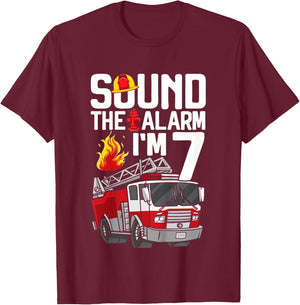 7 Years Old Firefighter 7th Birthday Boy Fire Truck Toddler T-Shirt - T-Shirt | Maroon