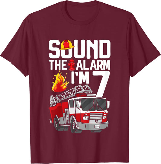 7 Years Old Firefighter 7th Birthday Boy Fire Truck Toddler T-Shirt - T-Shirt | Maroon