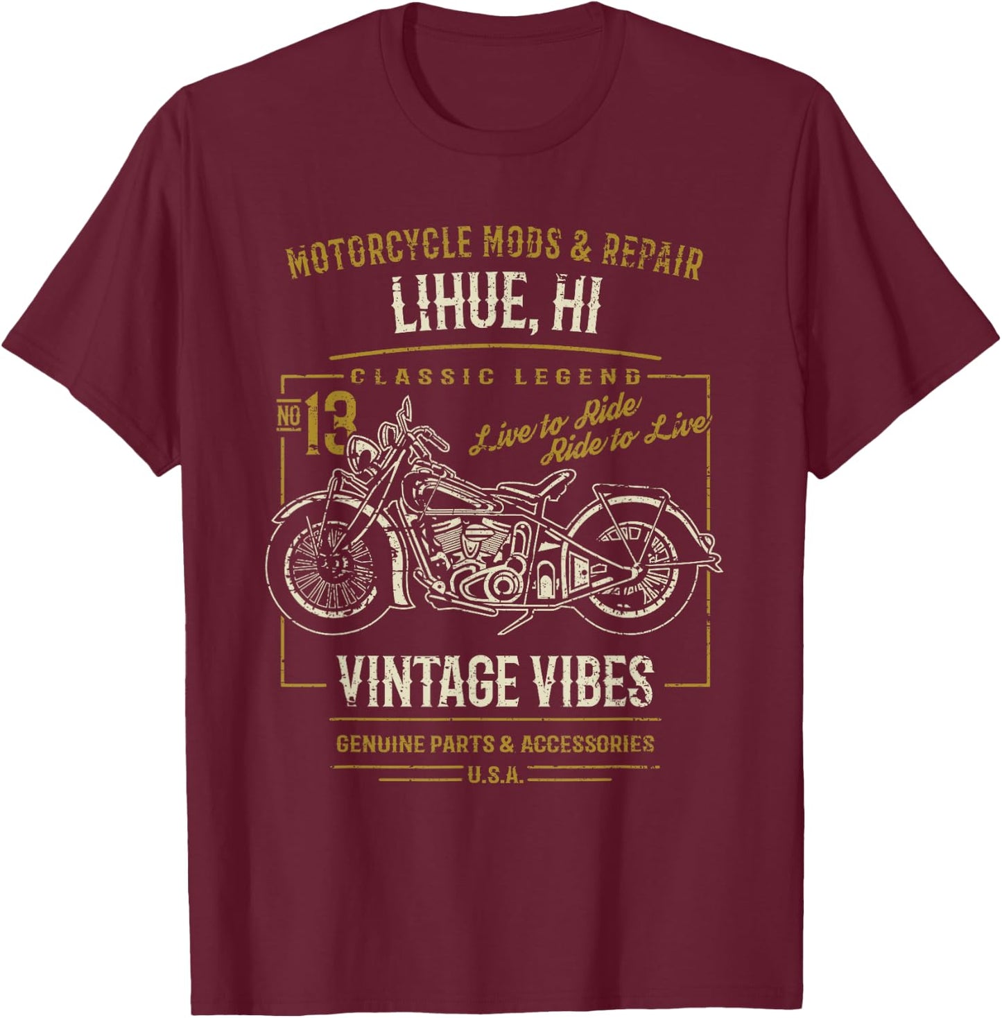 Lihue Hawaii USA Retro Distressed Style Motorcycle Design T-Shirt - T-Shirt | Maroon