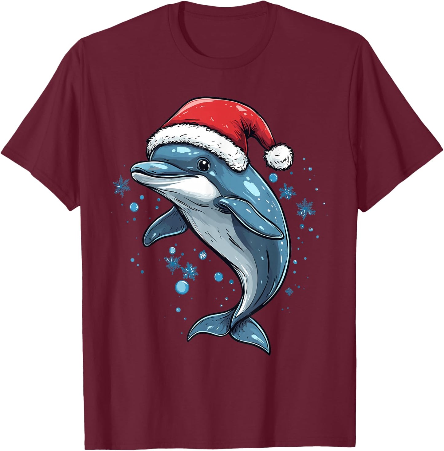 Funny Xmas Dolphin Lovers Christmas Pajama Dolphin Santa Hat T-Shirt - T-Shirt | Maroon
