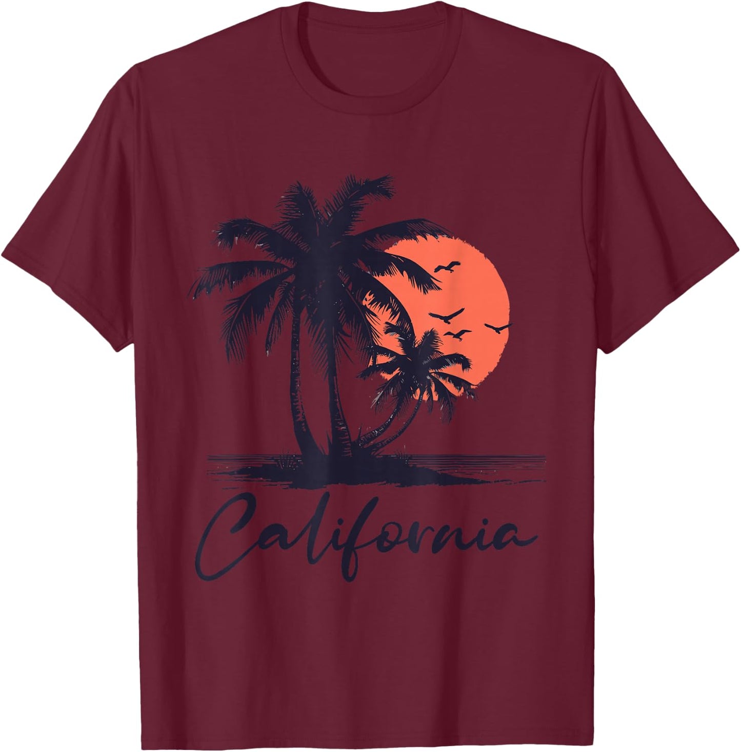 Cali Summer Vacation CA Palm Trees USA Retro California Men T-Shirt - T-Shirt | Maroon