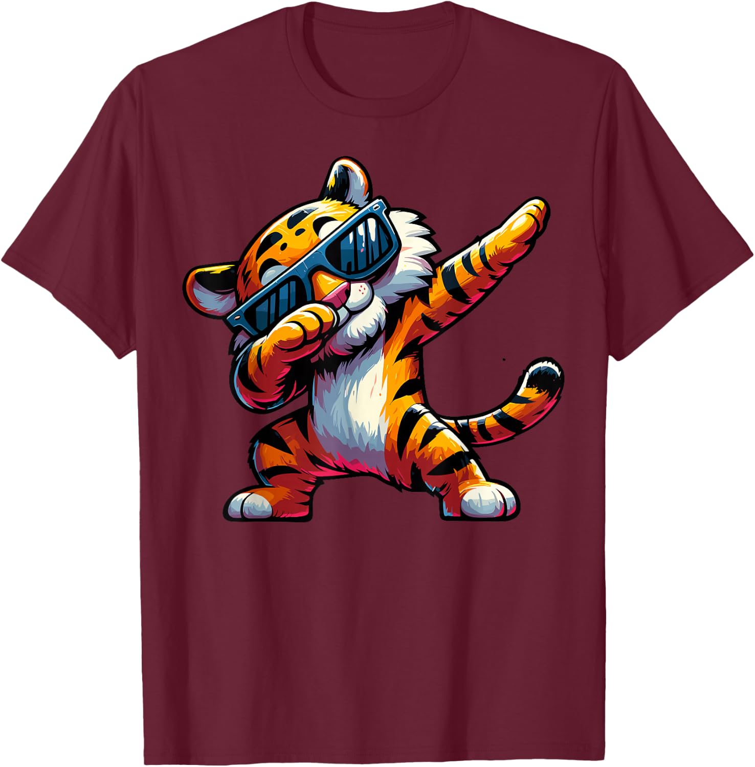 Dabbing Tiger With Sunglasses Cool Dabbing Tiger T-Shirt - T-Shirt | Maroon