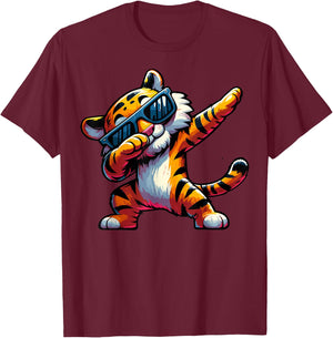 Dabbing Tiger With Sunglasses Cool Dabbing Tiger T-Shirt - T-Shirt | Maroon
