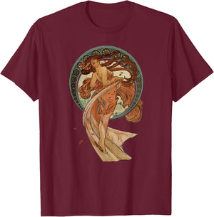 Vintage Art Nouveau The Arts Dance Mucha Design Shirt T-Shirt - T-Shirt | Maroon