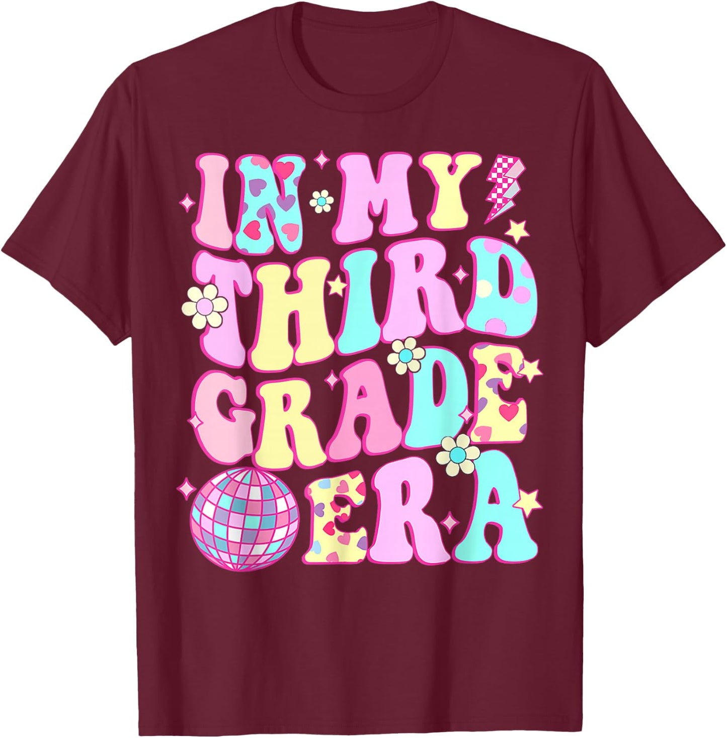 Retro Groovy Back To School In My Third Grade Era Girls Kids T-Shirt - T-Shirt | Maroon