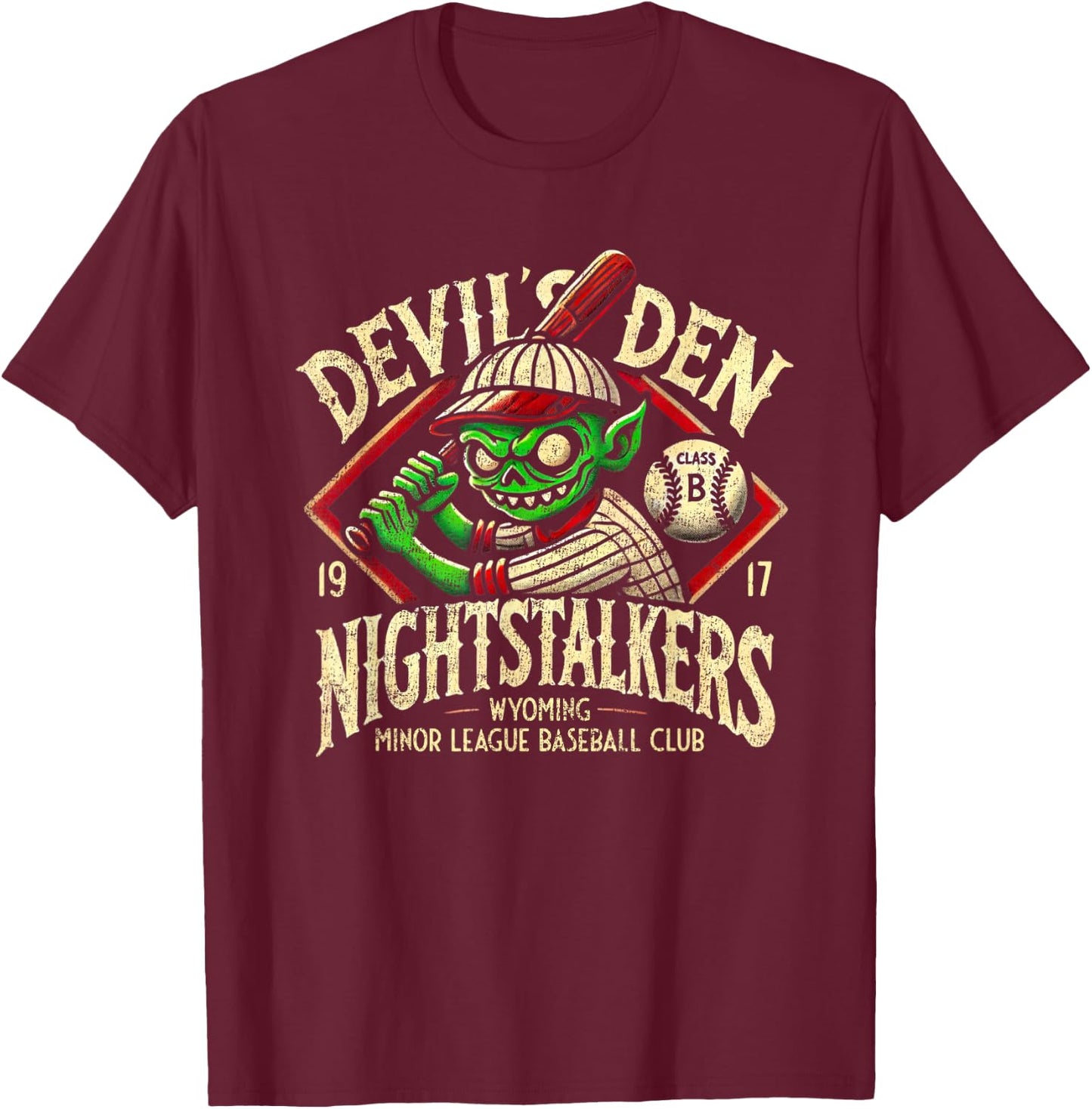 Halloween Devil's Den Nightstalkers Minor League Baseball T-Shirt - T-Shirt | Maroon