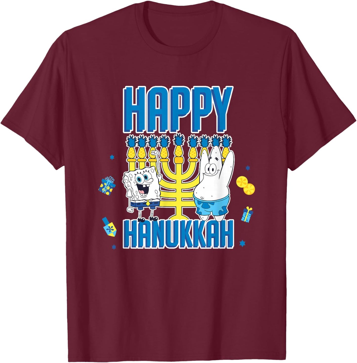 SpongeBob SquarePants Hanukkah Happy Hanukkah Retro Logo T-Shirt - T-Shirt | Maroon