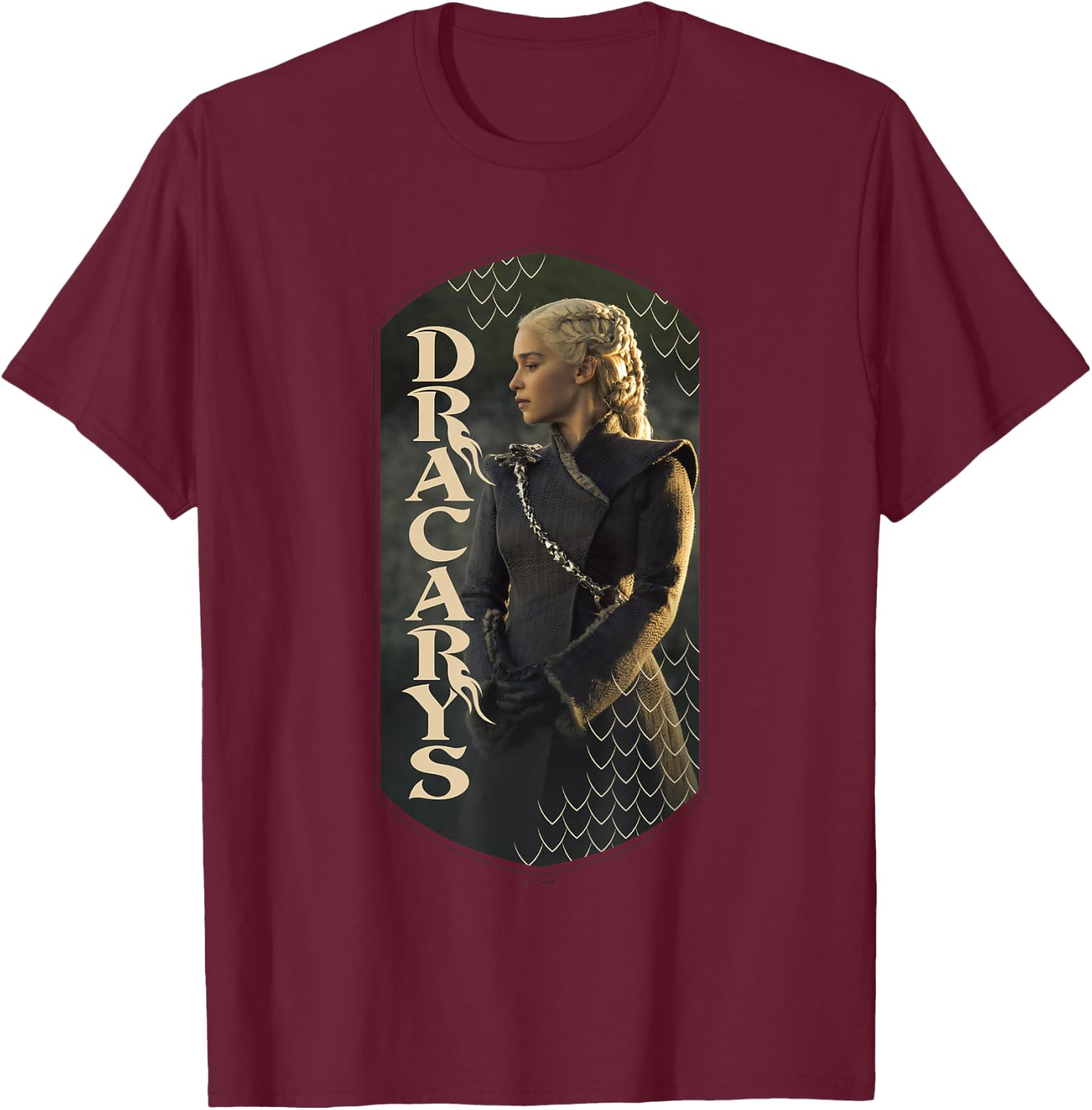 Game Of Thrones Dracarys Daenerys Targaryen Vignette Panel , Small, Black T-Shirt - T-Shirt | Maroon