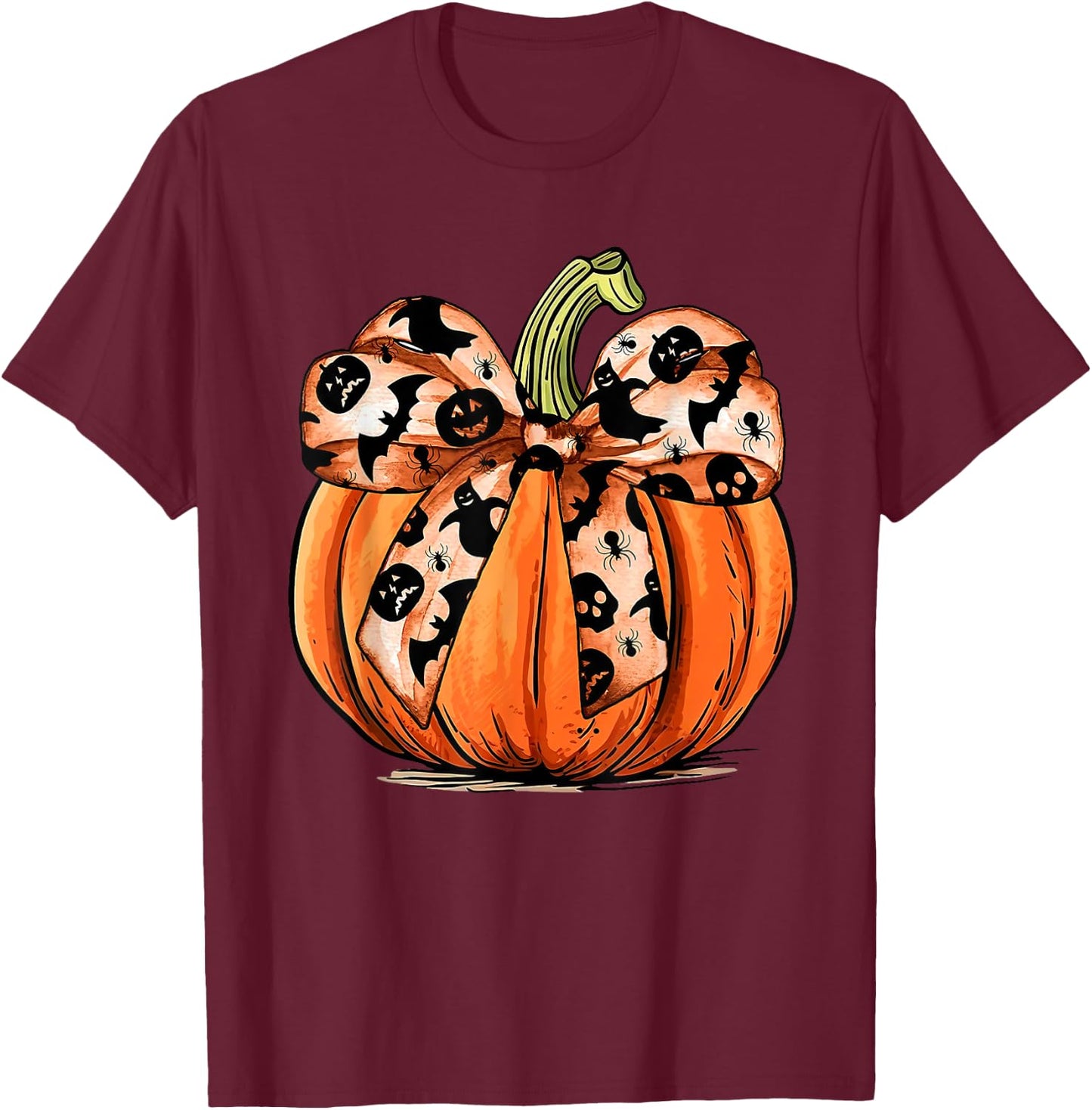 Coquette Bow Pumpkin Ghost Autumn Halloween Boujee Boo-jee T-Shirt - T-Shirt | Maroon