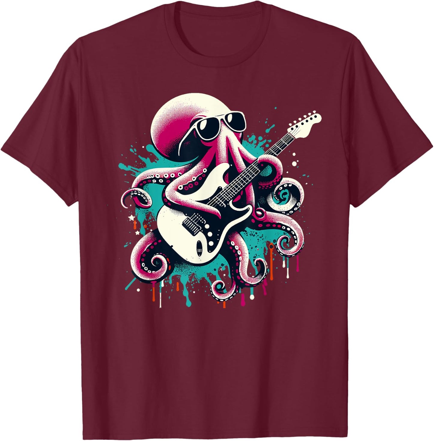 Guitar Octopus Novelty Rock Music Band Concert Funny Guitar T-Shirt - T-Shirt | Maroon