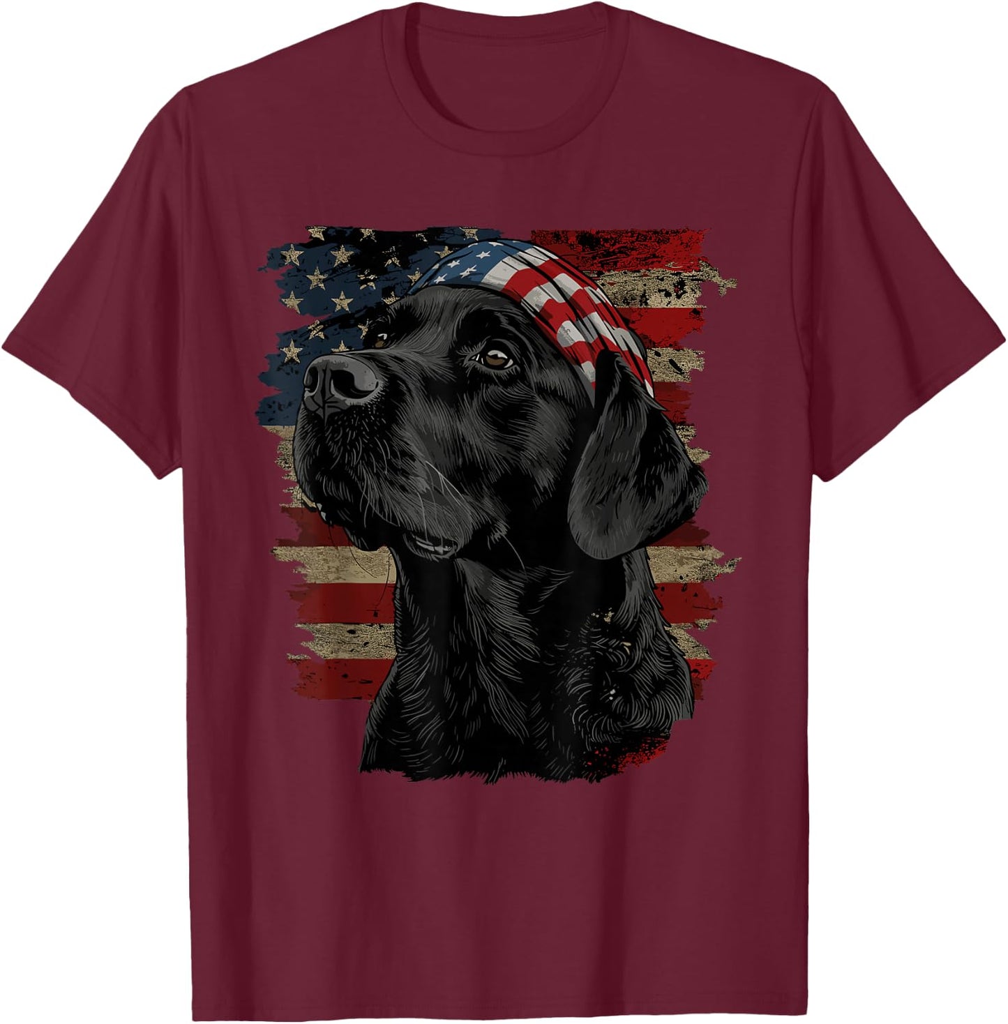 Black Labrador Patriotic Lab 4th of July USA American Flag T-Shirt - T-Shirt | Maroon