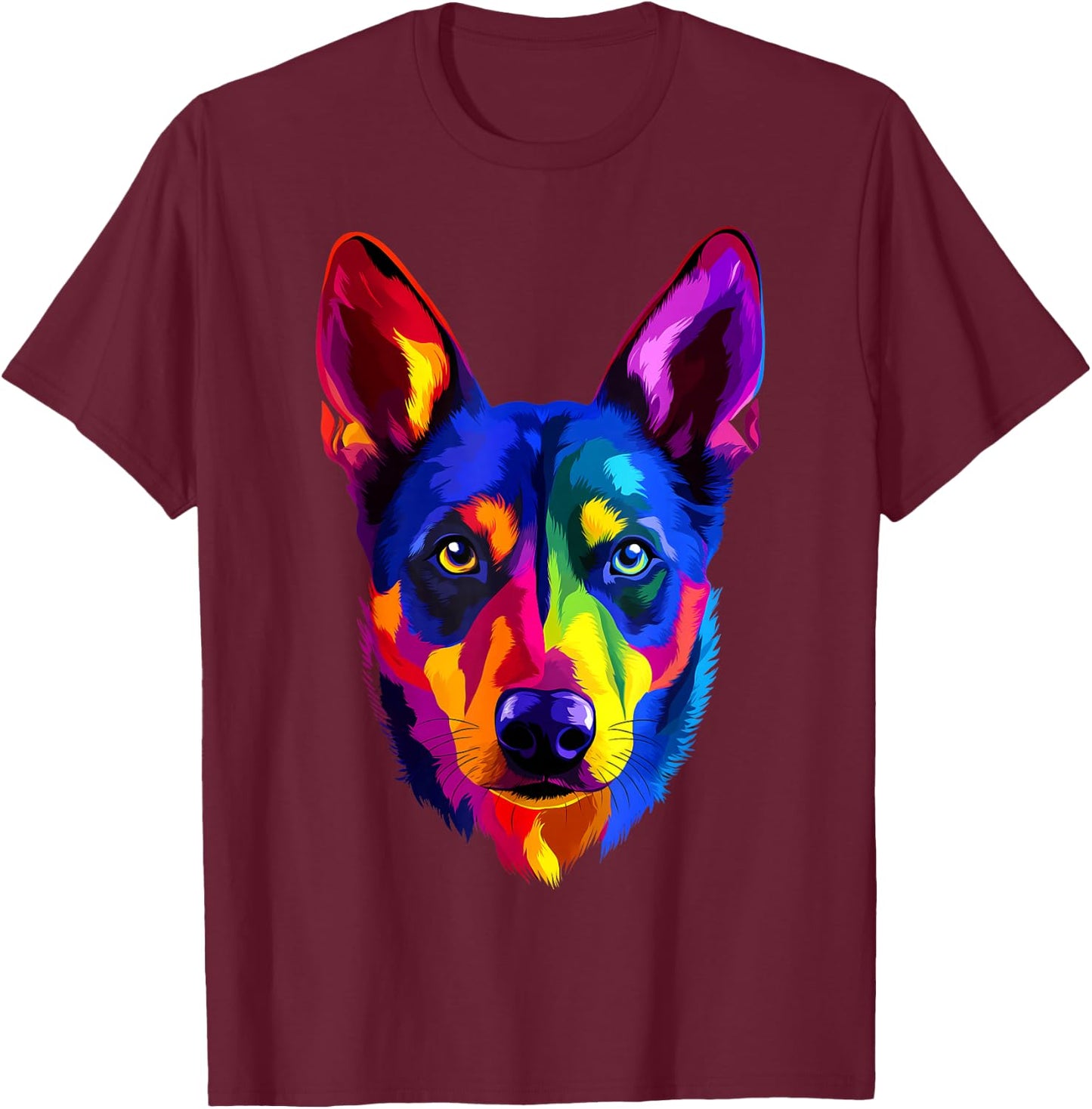 Colorful Australian Kelpie Lover Cute Puppy Men Women Black T-Shirt - T-Shirt | Maroon
