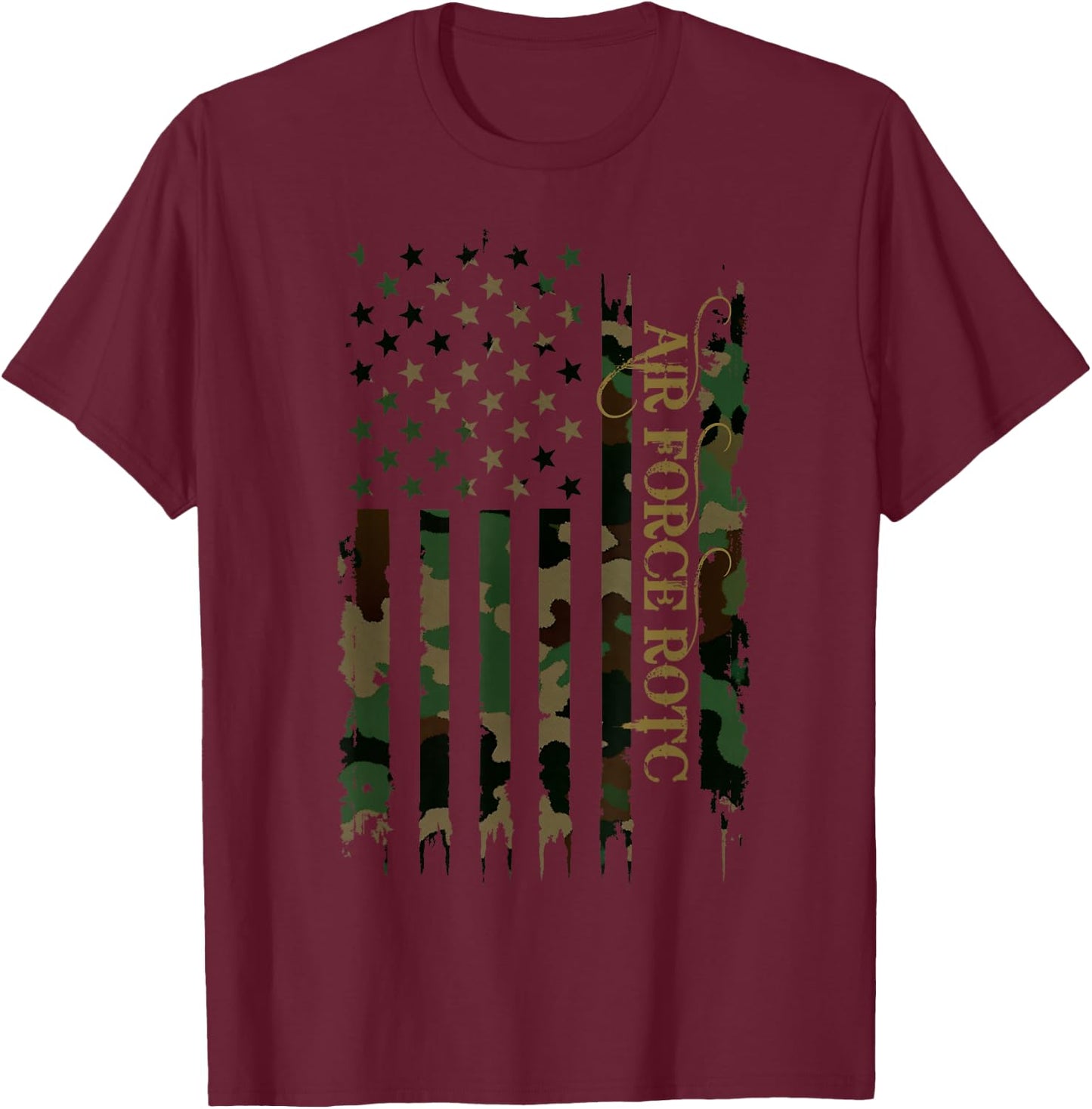 Air Force ROTC United States Distressed Camo w US Flag T-Shirt - T-Shirt | Maroon