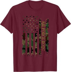 Air Force ROTC United States Distressed Camo w US Flag T-Shirt - T-Shirt | Maroon