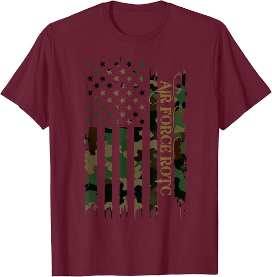 Air Force ROTC United States Distressed Camo w US Flag T-Shirt - T-Shirt | Maroon