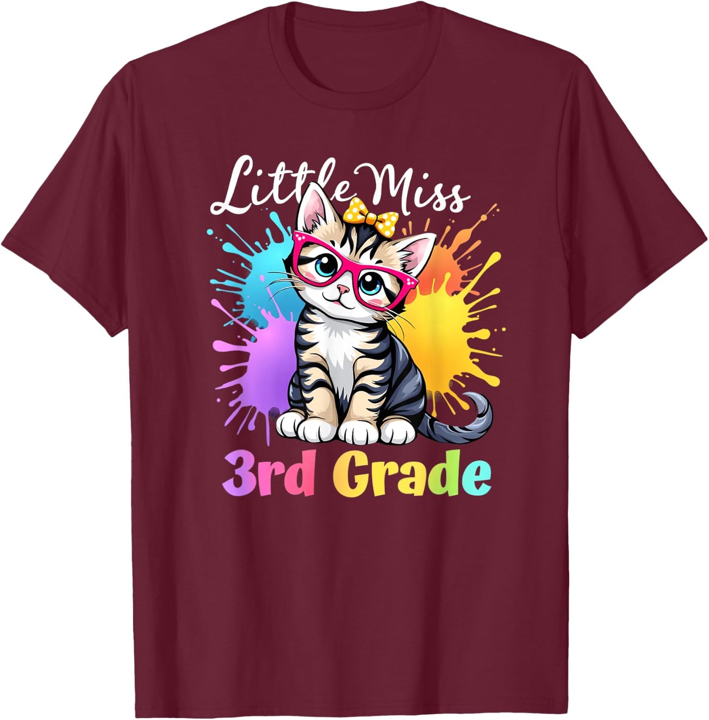 Little Miss 3rd Grade Kitten Back To School Cat Girls T-Shirt - T-Shirt | Maroon