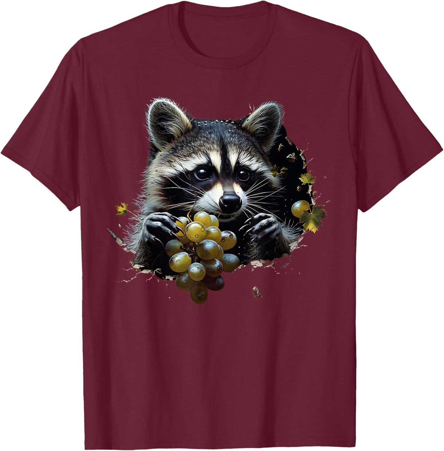 Funny Raccoon Tearing Through Grapes T-Shirt - T-Shirt | Maroon