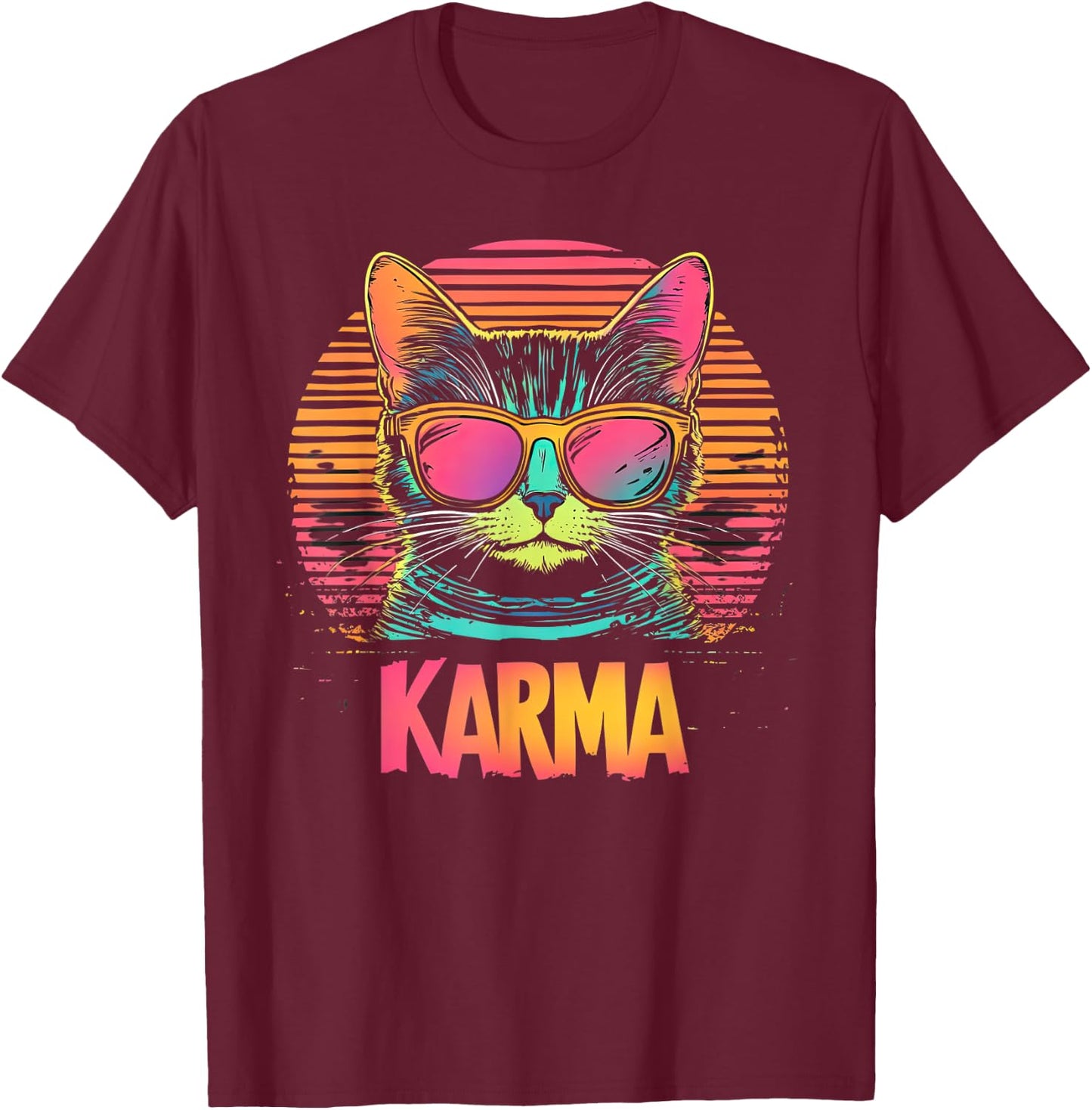 Vintage Cat Karma lovers For Teens Girls Women Men T-Shirt - T-Shirt | Maroon