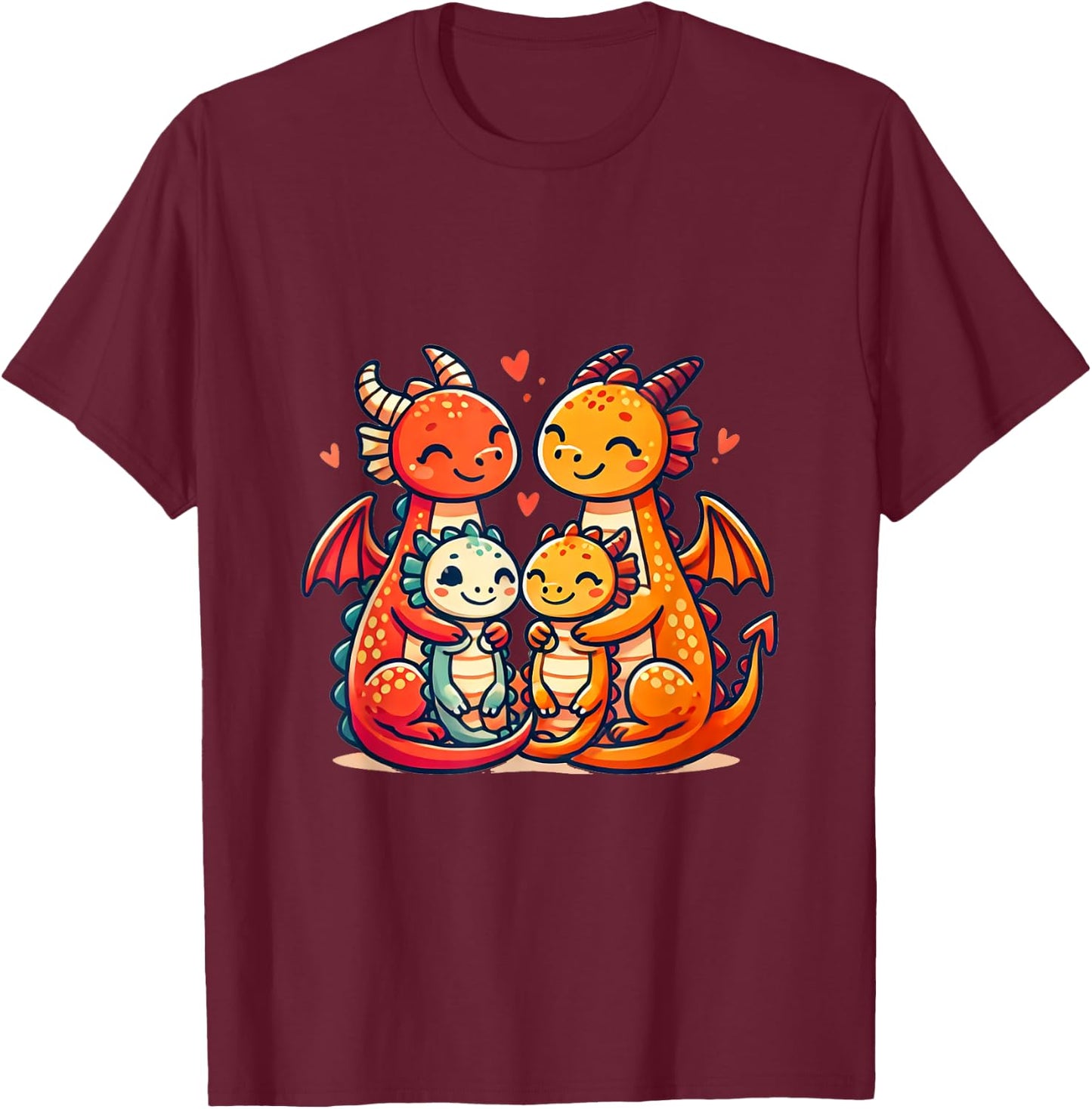 Loving Dragon Family Mother And Father With Two Children T-Shirt - T-Shirt | Maroon
