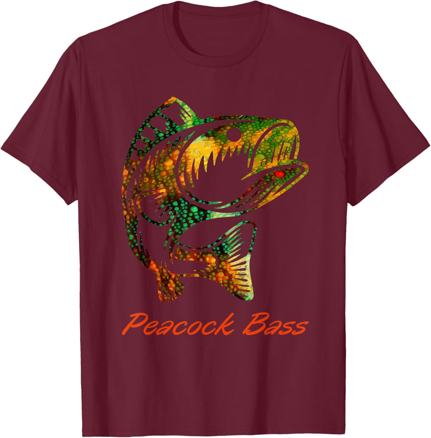 Peacock Bass Colorful Graphic Art Gift Fishing Lovers T-Shirt - T-Shirt | Maroon