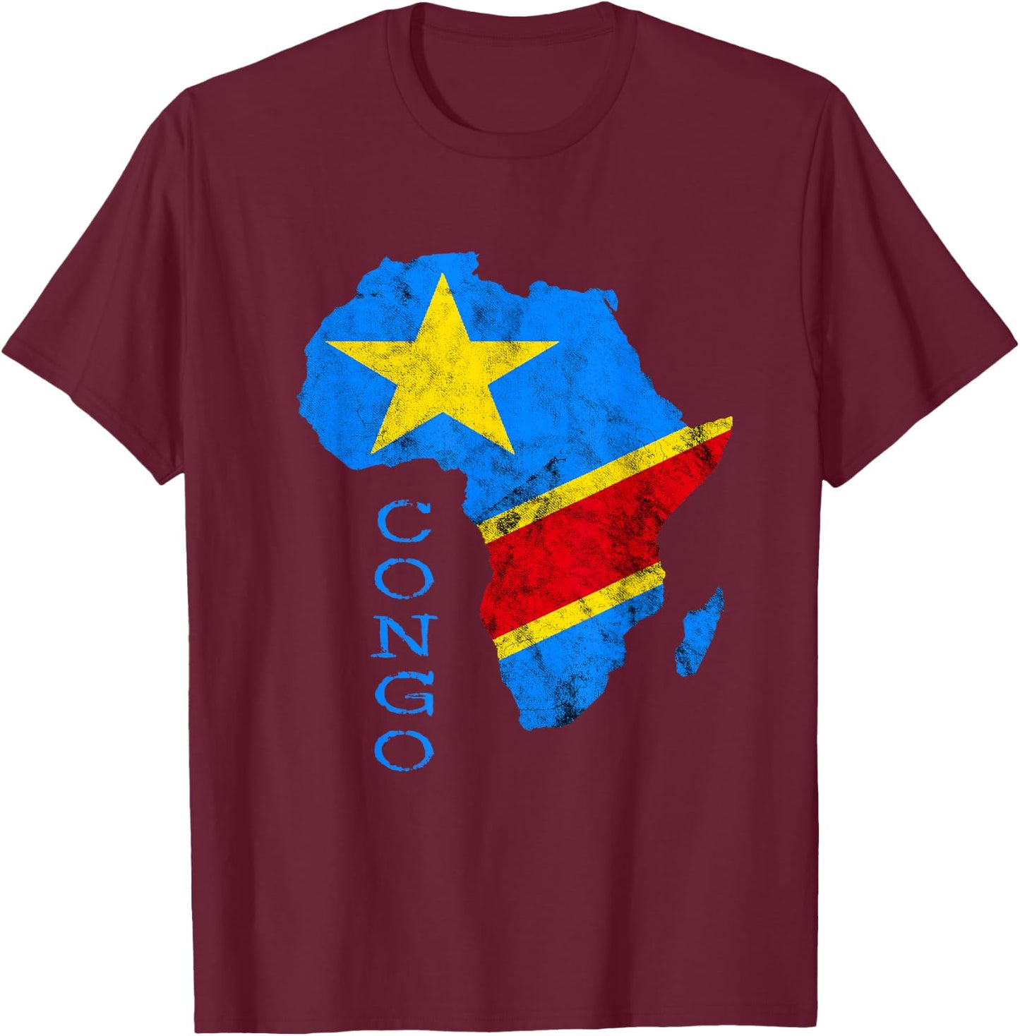 Congo Africa Map Outline Congolese Flag Congo Travel T-Shirt - T-Shirt | Maroon