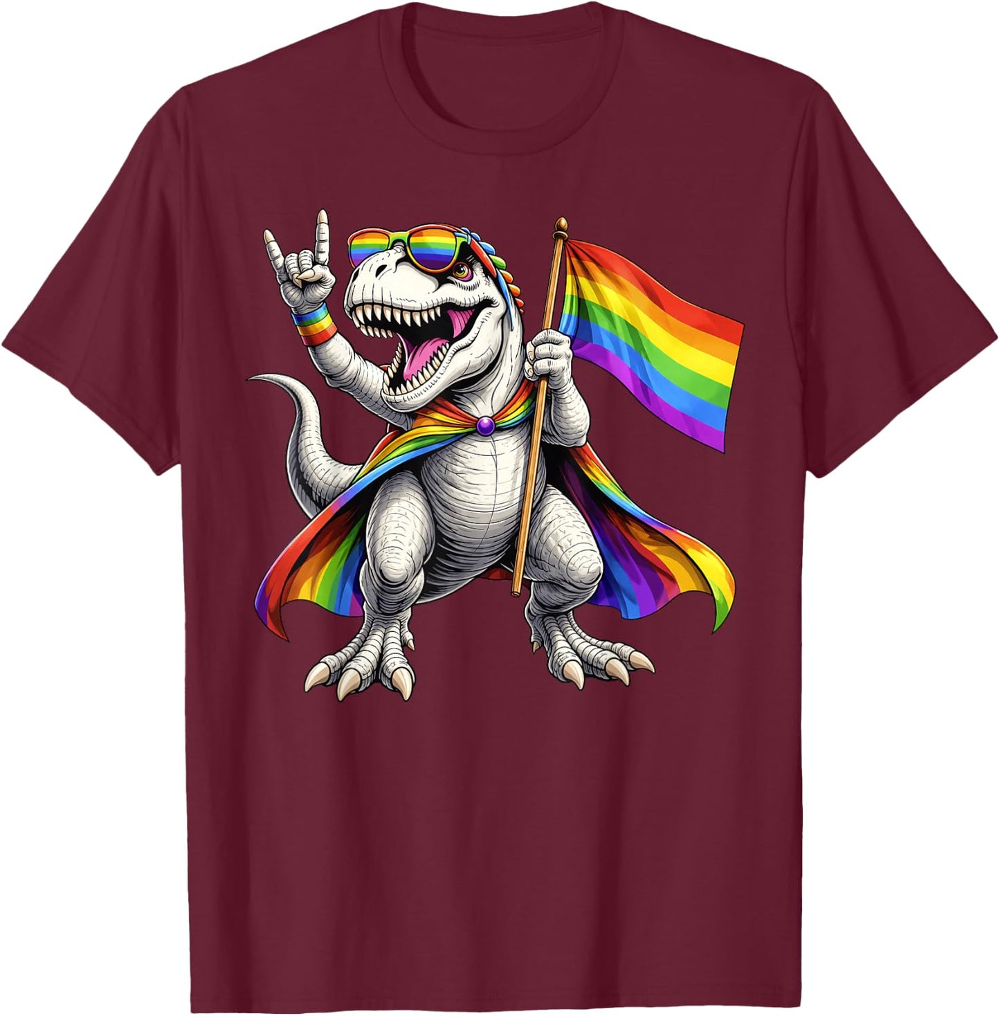 Rainbow Dinosaur Pride LGBT Flag Colorful Men Women Kid T-Shirt - T-Shirt | Maroon