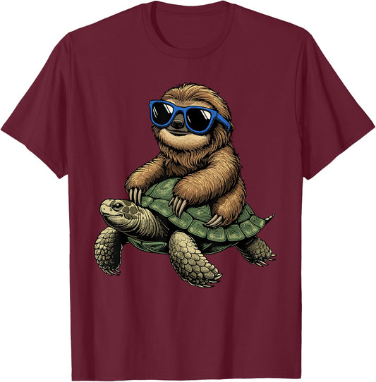 Sloth Turtle Shirt Sloth Riding Tortoise Speed is Relative T-Shirt - T-Shirt | Maroon