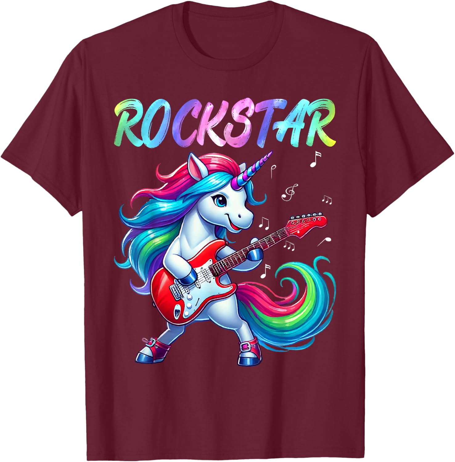 Unicorn Rock Star Guitar Rockin' Music Singer T-Shirt - T-Shirt | Maroon