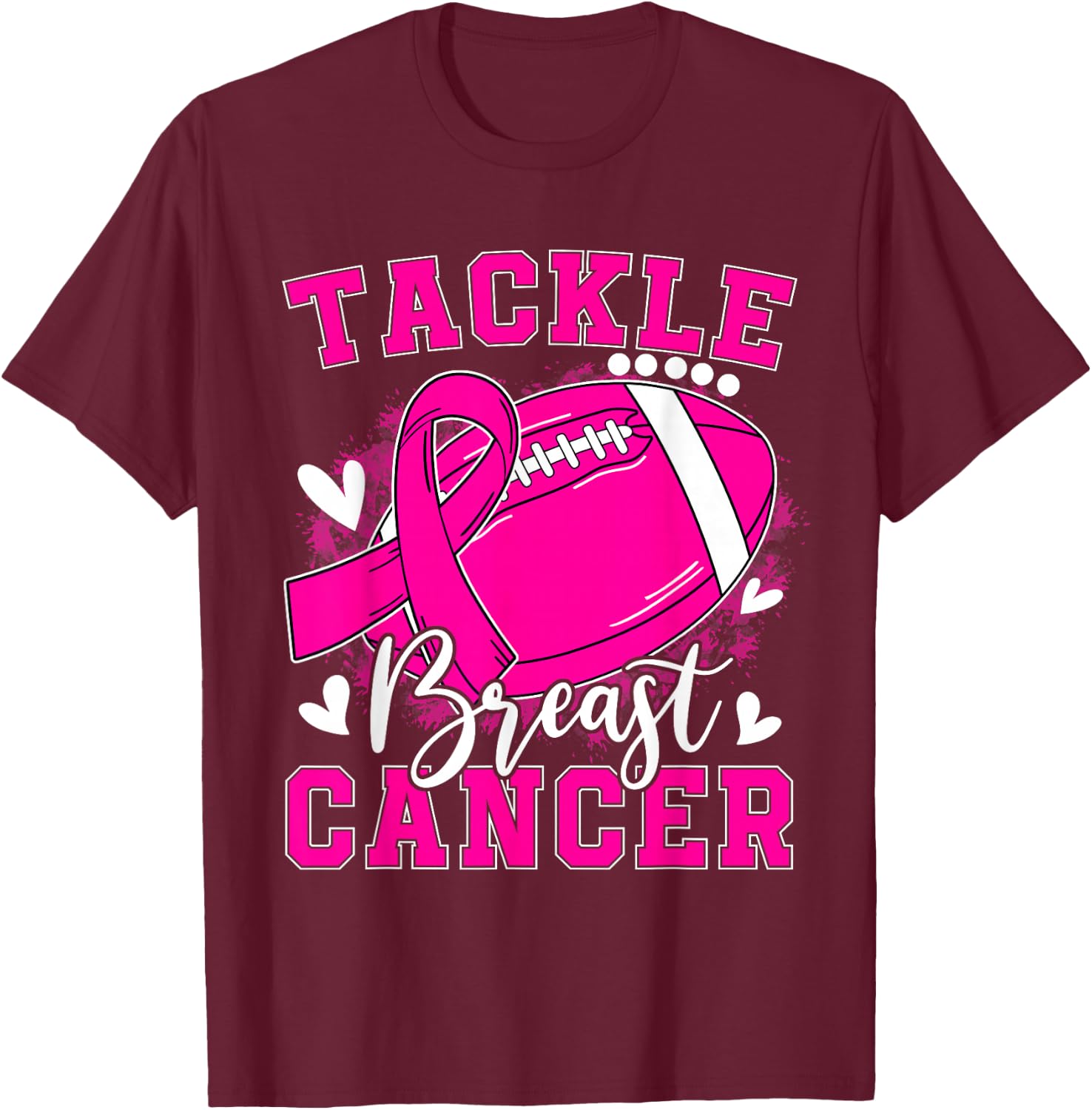 Tackle Breast Cancer Awareness Pink Ribbon Football Kids Boy T-Shirt - T-Shirt | Maroon