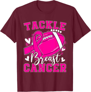Tackle Breast Cancer Awareness Pink Ribbon Football Kids Boy T-Shirt - T-Shirt | Maroon