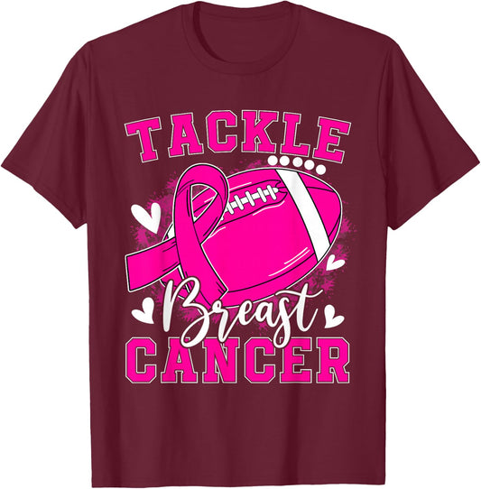 Tackle Breast Cancer Awareness Pink Ribbon Football Kids Boy T-Shirt - T-Shirt | Maroon