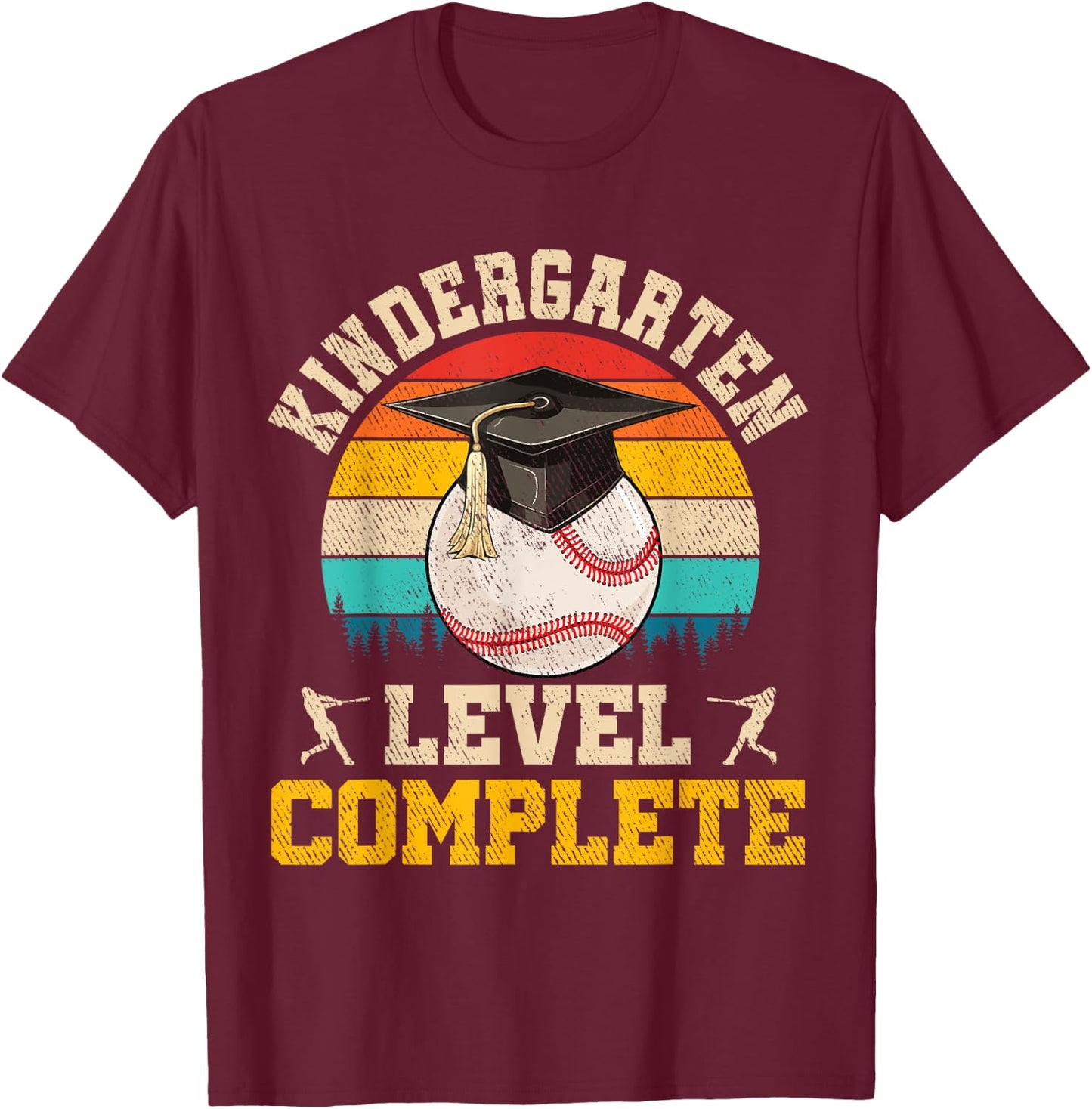 Kindergarten Level Complete Baseball Boy Last Day Of School T-Shirt - T-Shirt | Maroon
