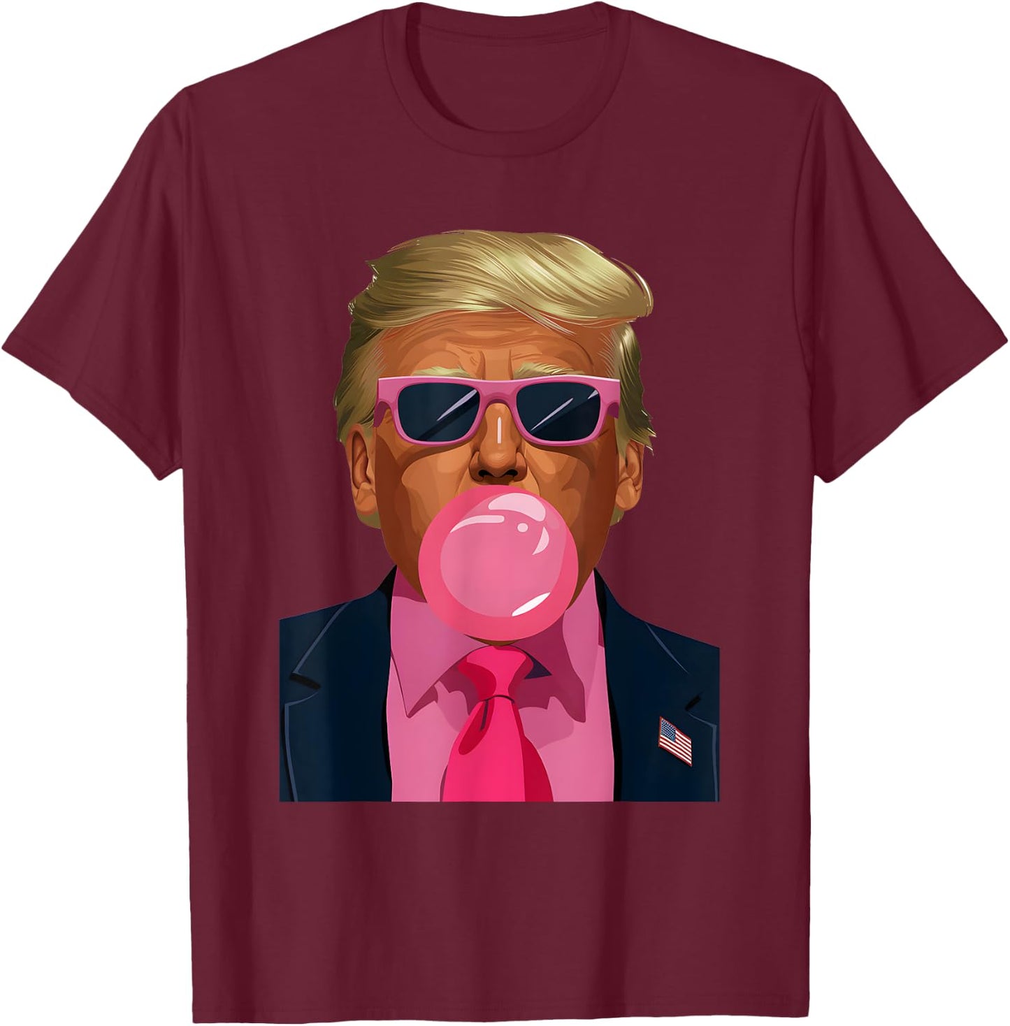 Pink Sunglasses Trump Bubble Gum 2024 Vote President Funny T-Shirt - T-Shirt | Maroon