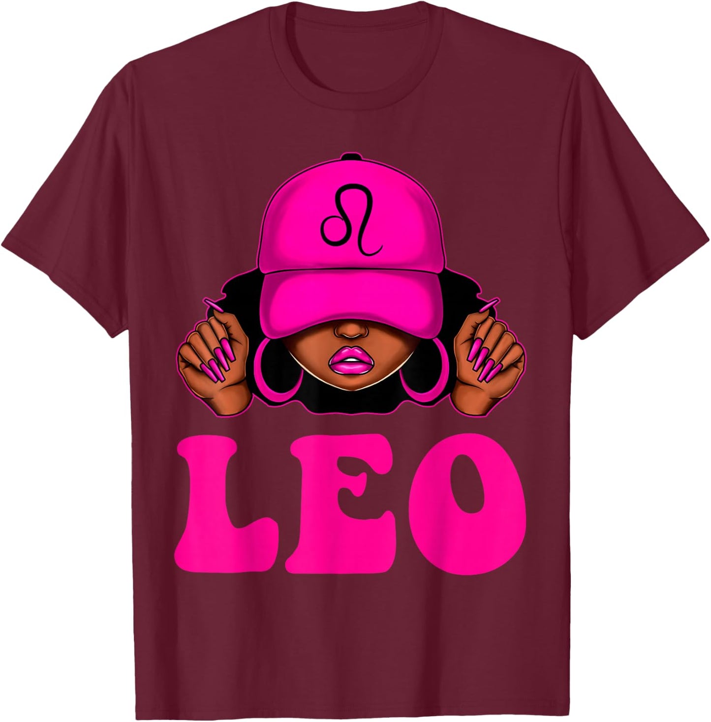 Leo Queen Sassy Black Woman Afro Girl Zodiac Birthday T-Shirt - T-Shirt | Maroon