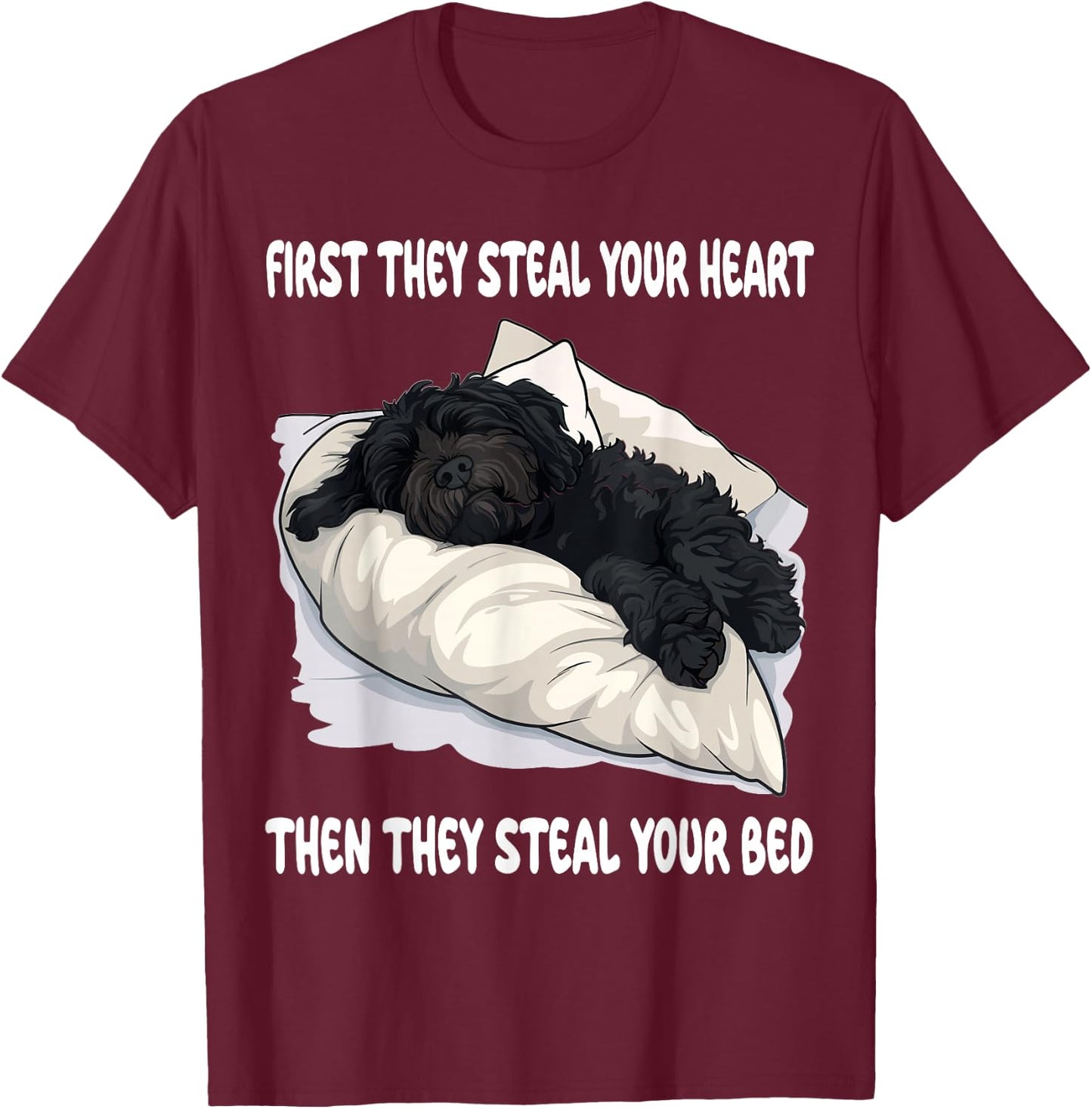 Portuguese Water Dog Sleeping Pajamas Nightgown Men Women Girls Kids T-Shirt - T-Shirt | Maroon