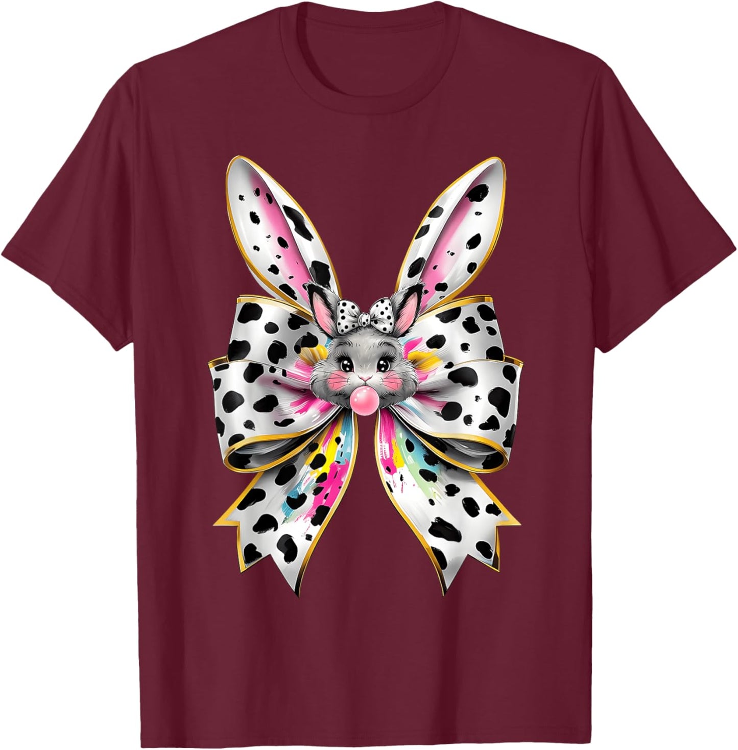 Cute Easter Bunny Face Coquette Bow Easter Day Girls Women T-Shirt - T-Shirt | Maroon