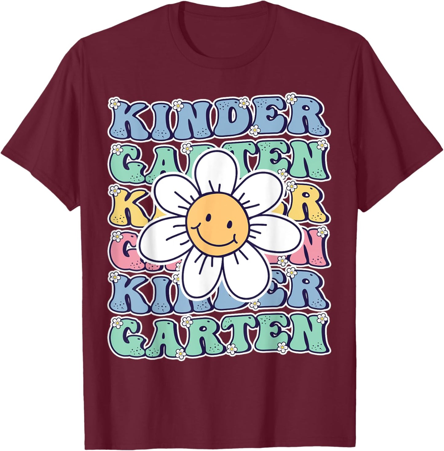 Groovy Kindergarten Back To School First Day of Kindergarten T-Shirt - T-Shirt | Maroon