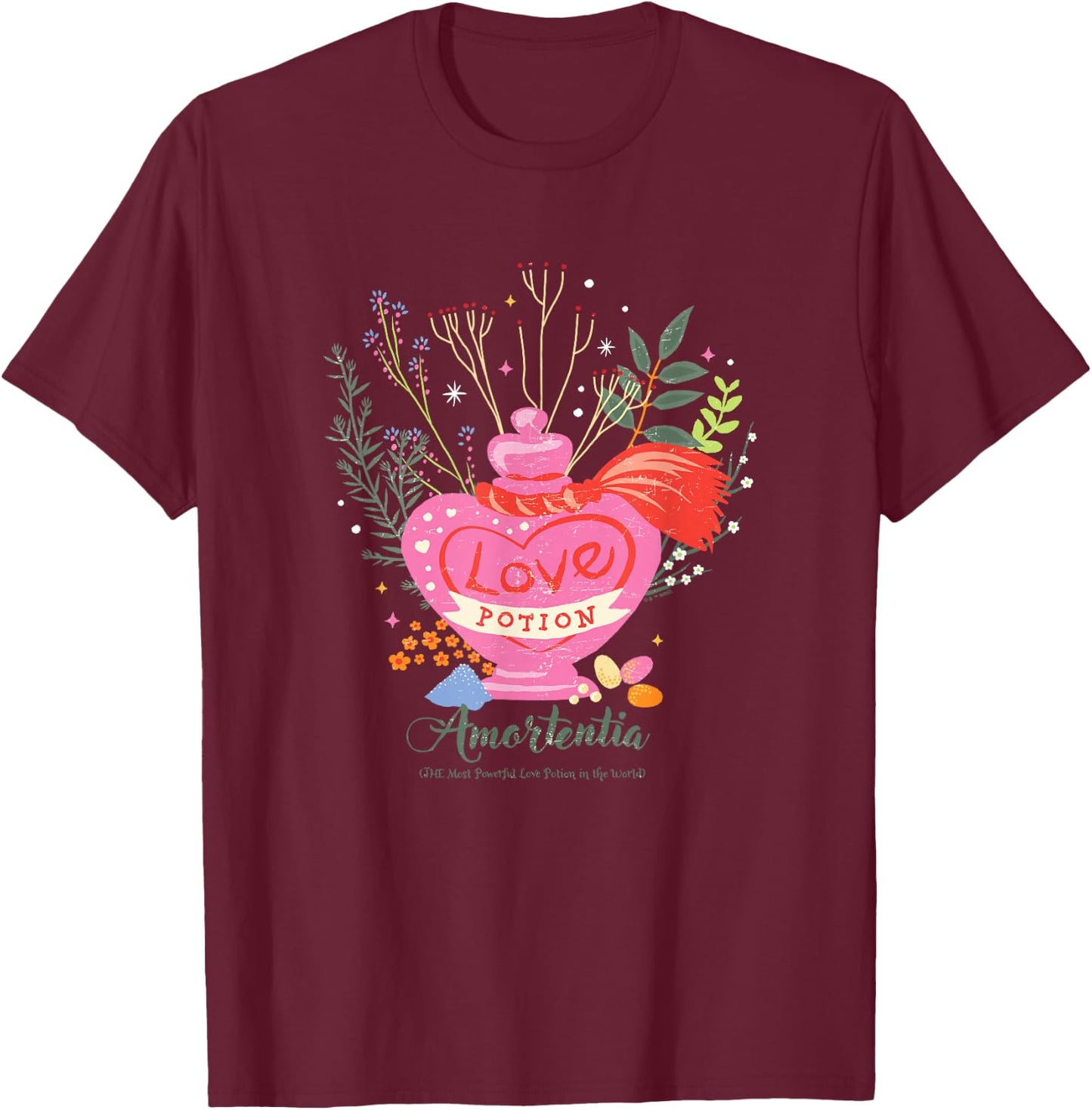 Harry Potter Amortentia Love Potion Heart Shape Bottle Logo T-Shirt - T-Shirt | Maroon
